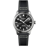 schwarze Automatikarmbanduhr mit Lederband