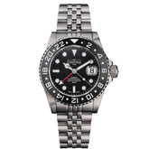 schwarze Taucherarmbanduhr mit Metallband