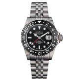 schwarze Taucherarmbanduhr mit Metallband