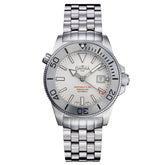 weiße Taucherarmbanduhr mit Metallband