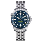 blaue Taucherarmbanduhr mit Metallband