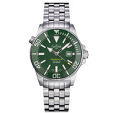 grüne Taucherarmbanduhr mit Metallband