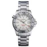 weiße Taucherarmbanduhr mit Metallband