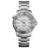 weiße Taucherarmbanduhr mit Metallband