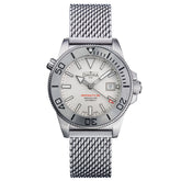 weiße Taucherarmbanduhr mit Metallband