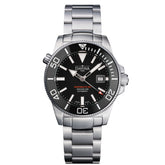 schwarze Taucherarmbanduhr mit Metallband