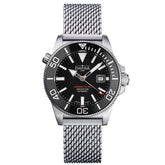 schwarze Taucherarmbanduhr mit Metallband