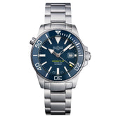 blaue Taucherarmbanduhr mit Metallband