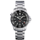 schwarze Taucherarmbanduhr mit Metallband