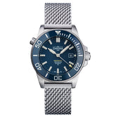 blaue Taucherarmbanduhr mit Metallband