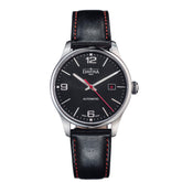 schwarze Automatikarmbanduhr mit Lederband