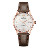 rosegoldene Automatikarmbanduhr mit Lederband