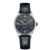 graue Automatikarmbanduhr mit Lederband