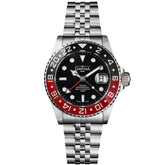 schwarz rote Taucherarmbanduhr mit Metallband