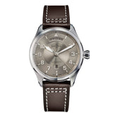 braune Automatikarmbanduhr mit Tagesanzeige und Lederband