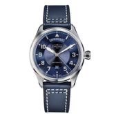 blaue Automatikarmbanduhr mit Tagesanzeige und Lederband