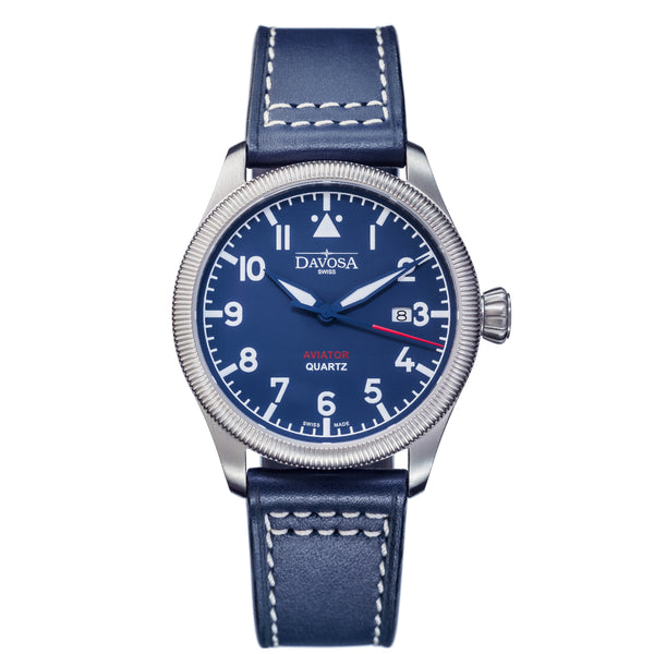 blaue Quartz Armbanduhr mit Lederband