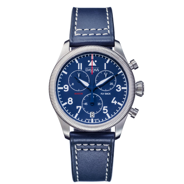 blaue Armbanduhr Chronograph mit Lederband
