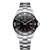 schwarze Taucherarmbanduhr mit Metallband