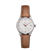 weiße Armbanduhr mit veganem Apfellederband für Damen