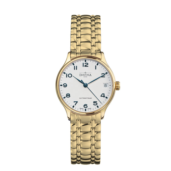 goldfarbene Armbanduhr mit Metallband für Damen