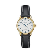 goldene Armbanduhr mit veganem Apfellederband für Damen