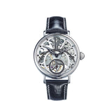 weiße Armbanduhr mit schwarzen Schmucksteinen und Lederband