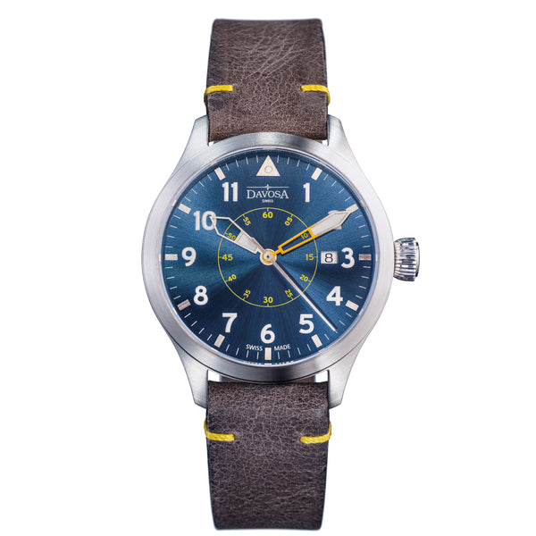 blaue Armbanduhr mit Lederband