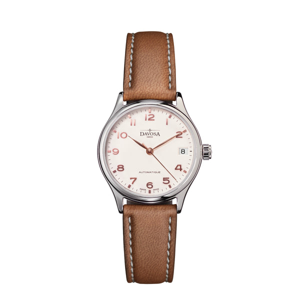 weiße Armbanduhr mit veganem Apfellederband für Damen